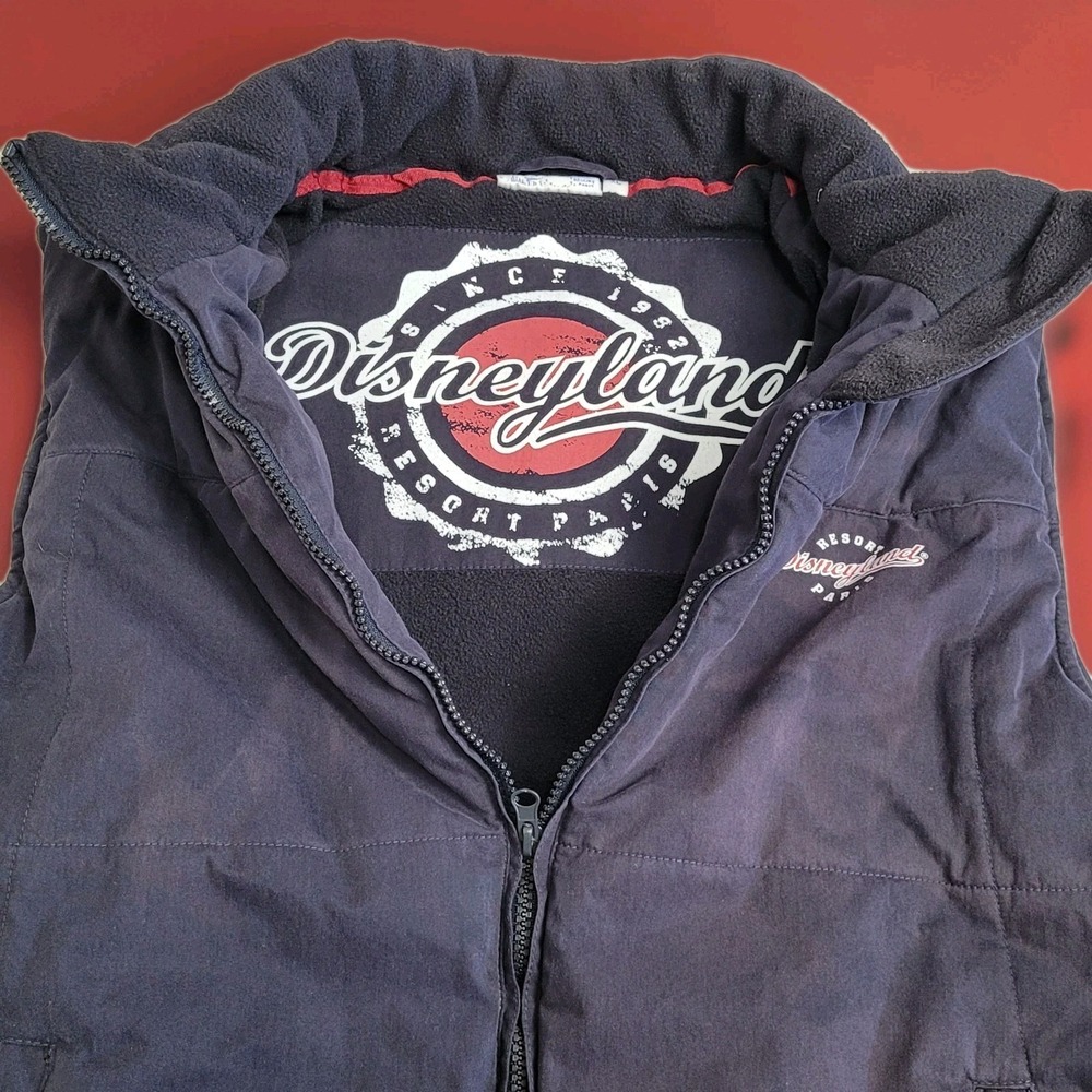 🏰Disneyland Resort Paris Puffer Vest Unisex XL Blue Fleece Lined Zipper 90s-Y2K